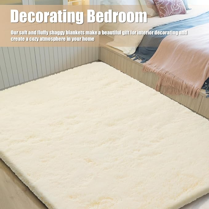 Shag Area Rug for Bedroom 4x6, Ivory Fluffy Area Rugs for Living Room, Soft - Image 8