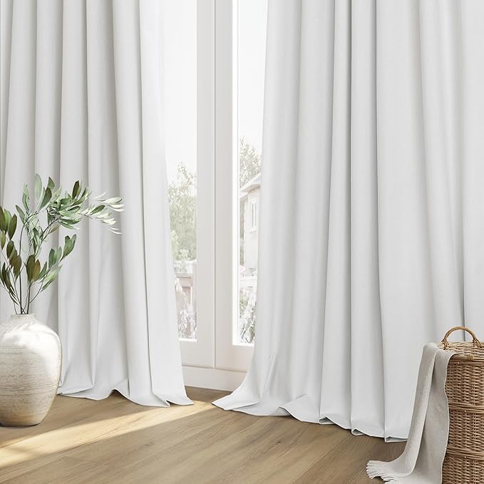 Guken White 100% Blackout Linen Curtains 102 Inch Length 2 Panels Set - Image 8