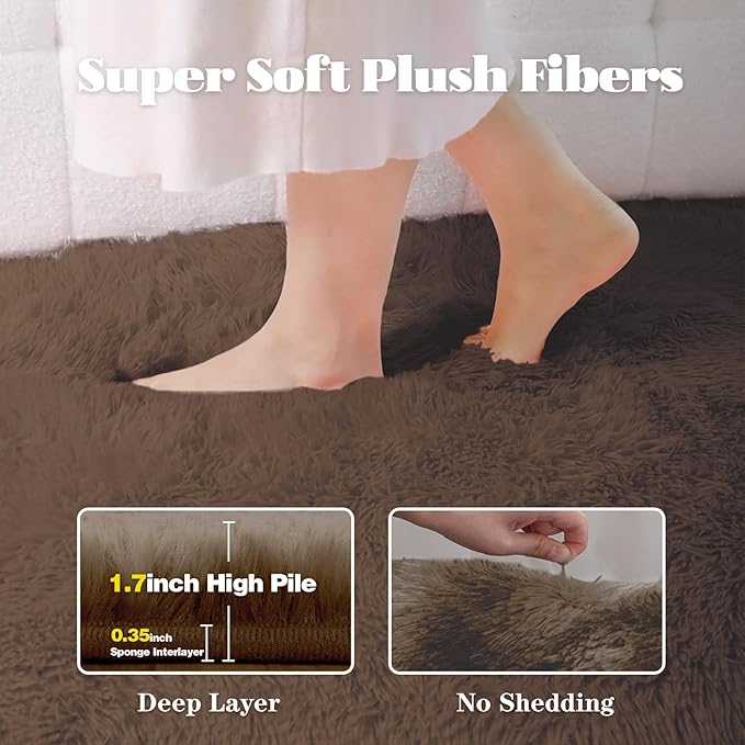 2x6 Runner Rug for Bedroom: Fluffy Shag Soft Washable Rugs Small Fuzzy Plush - Image 3