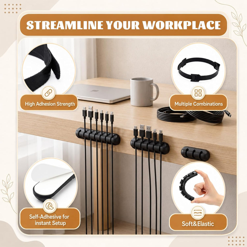 98 Pcs Under Desk Cable Management, 25" No Drill Cable Management