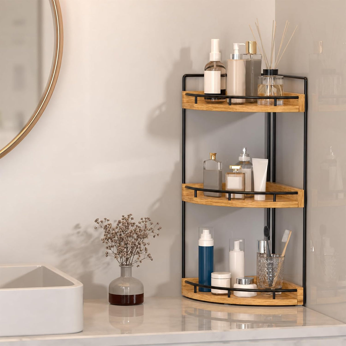 Dorhors Corner Bathroom Organizer Countertop,Vanity Counter Storage Shelf