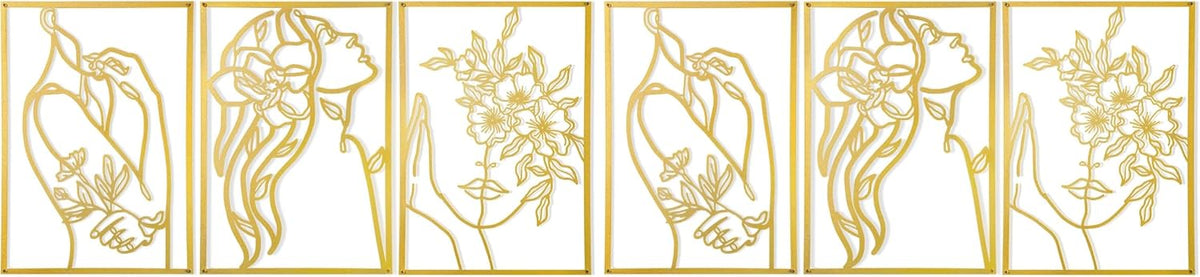 AGIOTA 3 Pcs Gold Metal Wall Decor, Minimalist Floral Women Line Drawing Wall Art, Elegant Abstract Lady Silhouette Metal Wall Hanging for Home Bedroom Living Room