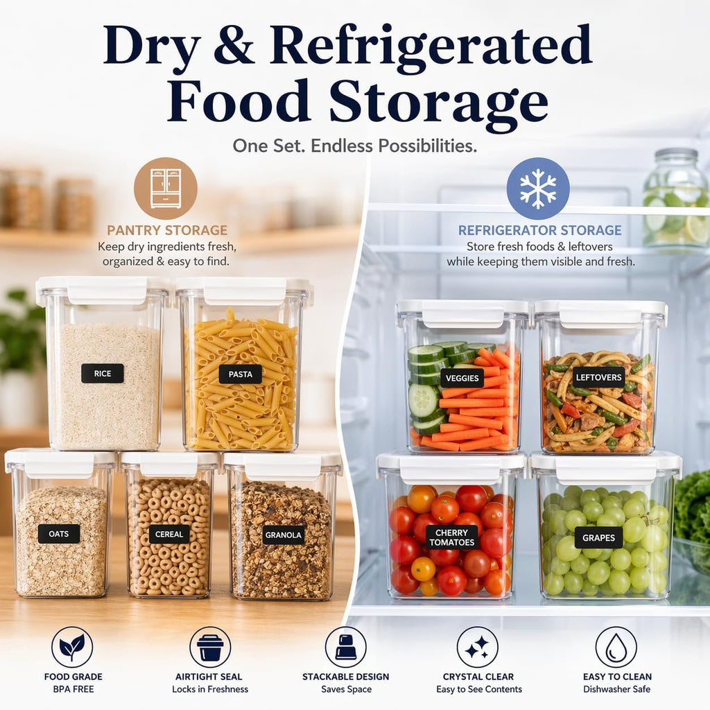 Kitchen Storage Containers, Set of 6, Food Organization and Storage Solution