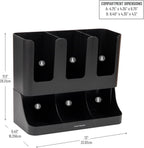 Mind Reader Condiment Station, 13 Inch Countertop Coffee Bar Organizer with 6 Compartments, Storage Caddy for Cups, Lids and Packets, Plastic, Black