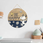 Peanuts Snoopy Be Happy Round Hanging Wood Wall Decor