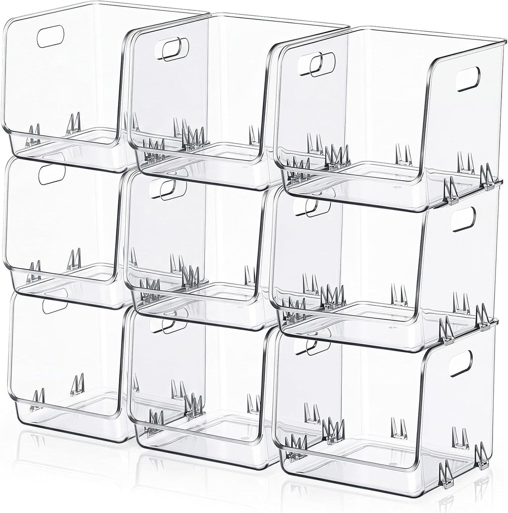 9 Pcs Clear Plastic Storage Bins Stackable Pantry Organizer