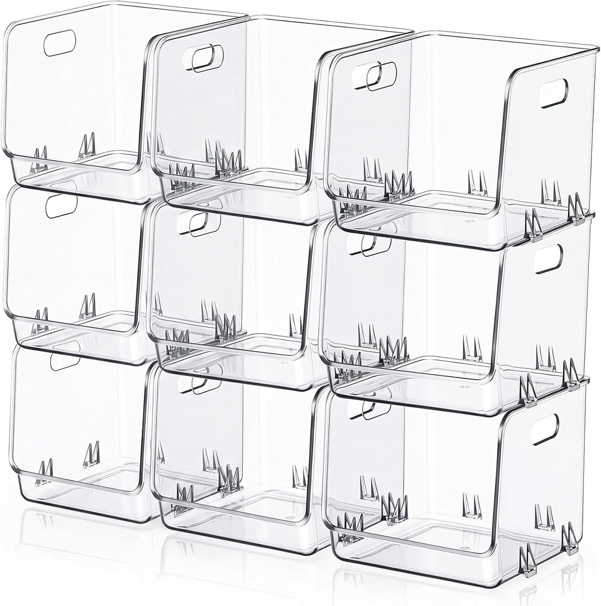 9 Pcs Clear Plastic Storage Bins Stackable Pantry Organizer