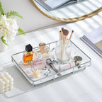 Dobbyby Vanity Tray Makeup Organizer Cosmetics Storage Bathroom Skincare Organizer Countertop Display Rack in Dresser Stainless Steel Shelf Marble Print Ceramic Trays