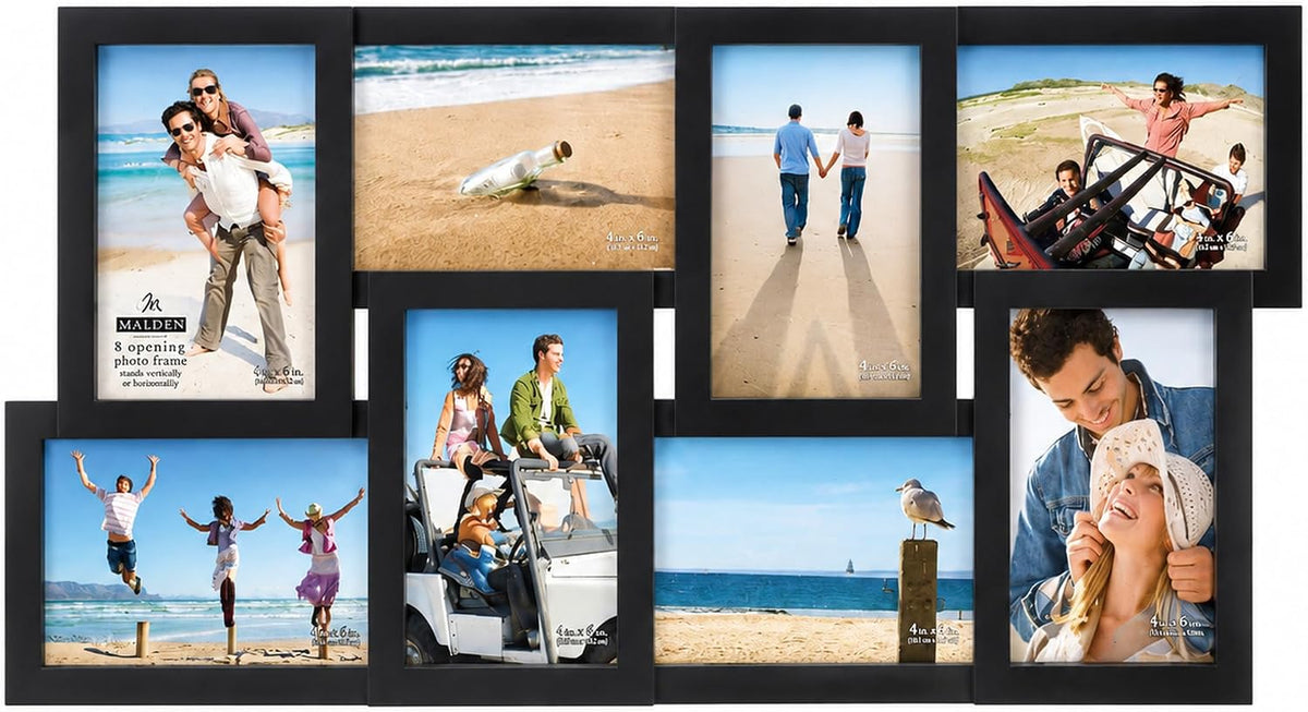 Malden 8-Opening 4x6 Collage Picture Frame, Black Plastic, Wall Mount