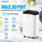 AIRPLUS Max 30 Pint Tall Dehumidifier for Home Bedroom up to 1500 Sq Ft