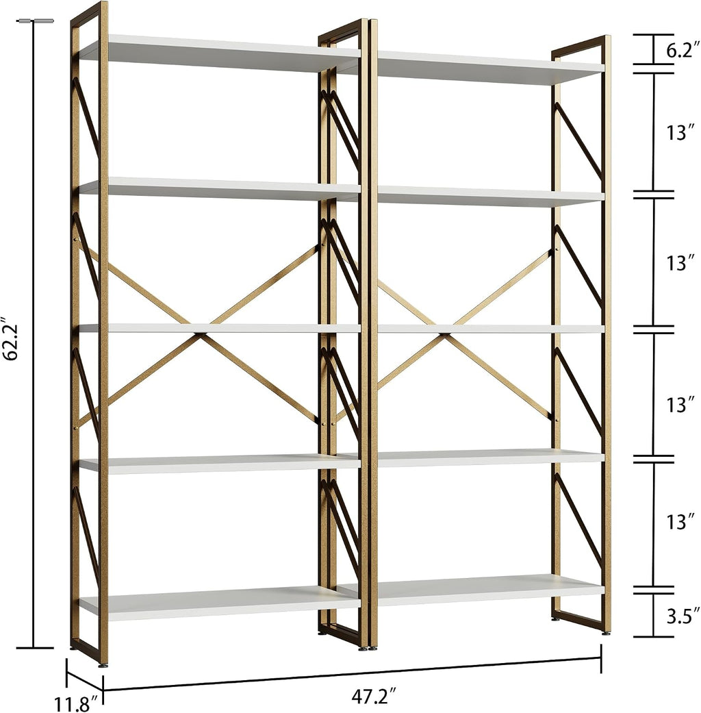 Shintenchi 2 Pieces 5 Tiers Bookshelf, Classically Tall Bookcase Shelf