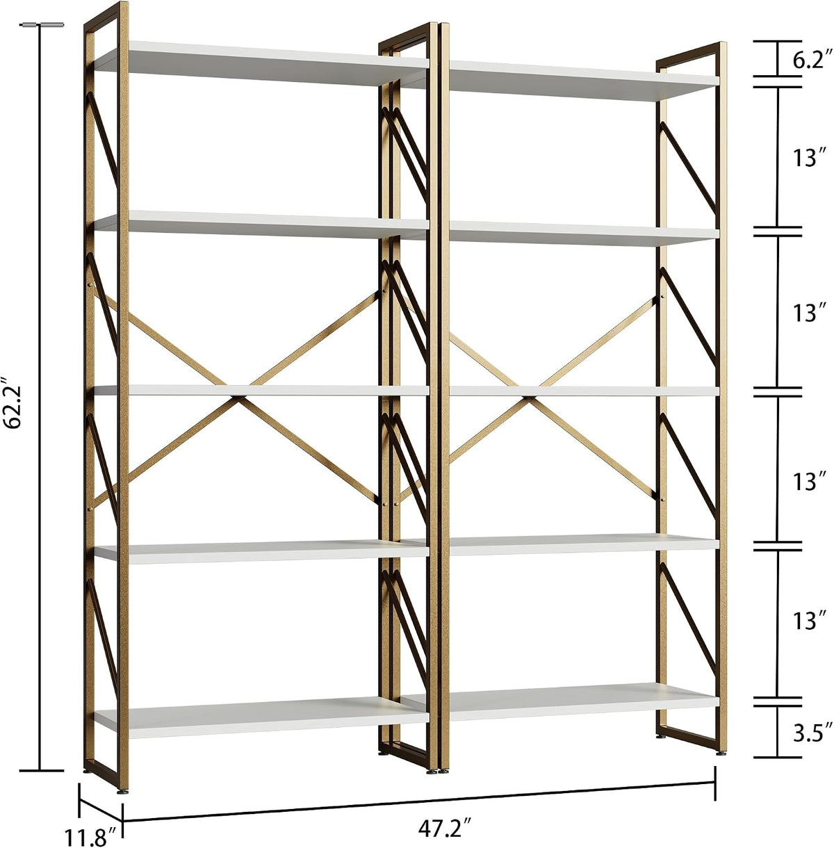 Shintenchi 2 Pieces 5 Tiers Bookshelf, Classically Tall Bookcase Shelf