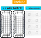 2 Set Adhesive Hanging Wall Basket Inside Cabinet Door Organizer,Wall Storage Basket-No Drilling Adhesive wall Basket for Cupboard Door,Space-Saving Small Hanging Baskets for Wall Mount Storage,Black