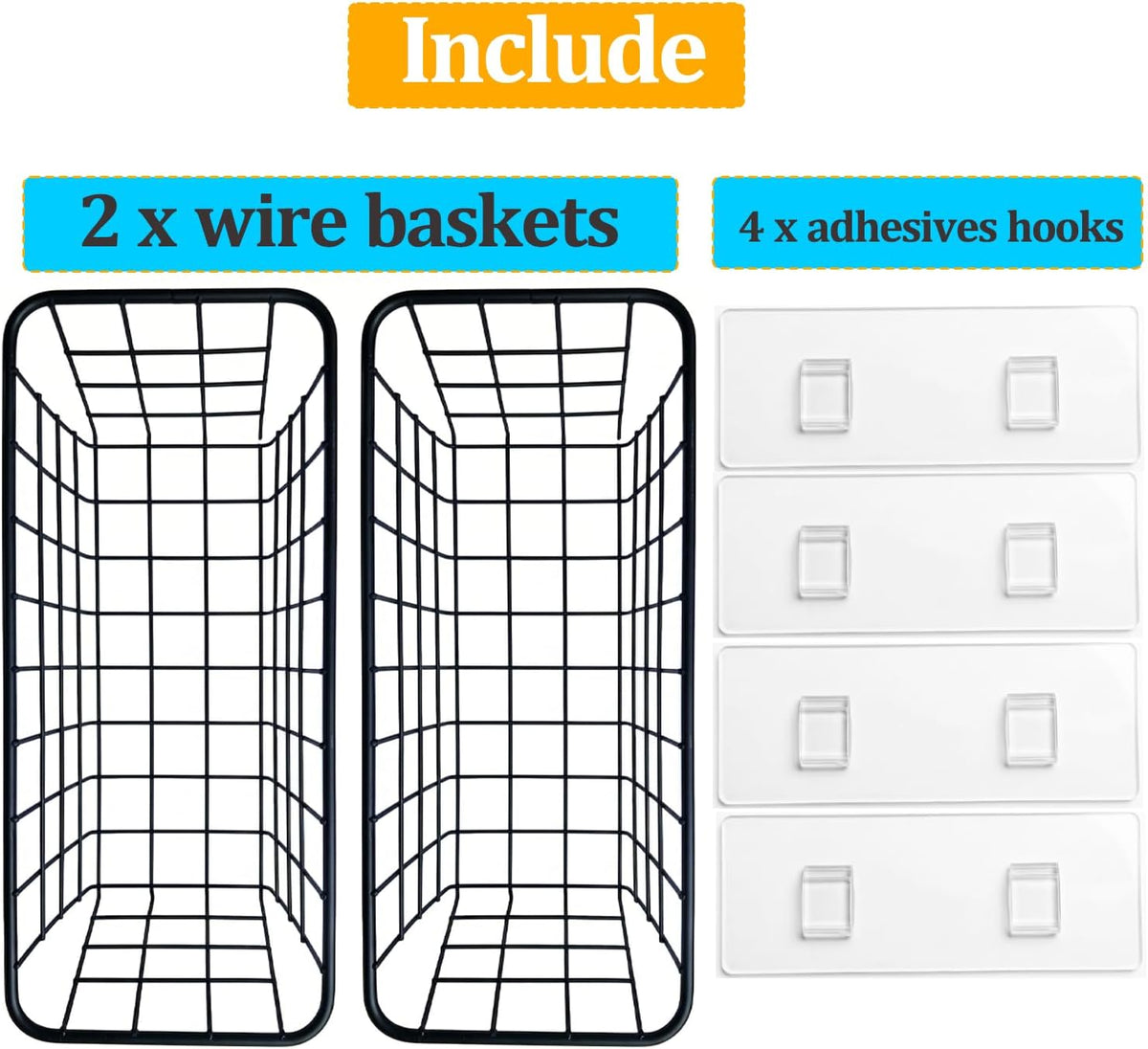 2 Set Adhesive Hanging Wall Basket Inside Cabinet Door Organizer,Wall Storage Basket-No Drilling Adhesive wall Basket for Cupboard Door,Space-Saving Small Hanging Baskets for Wall Mount Storage,Black