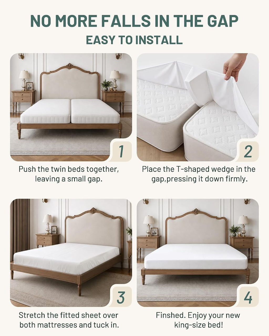 3-in-1 Fitted Sheet Bed Bridge, Split King Gap Filler for Adjustable Bed