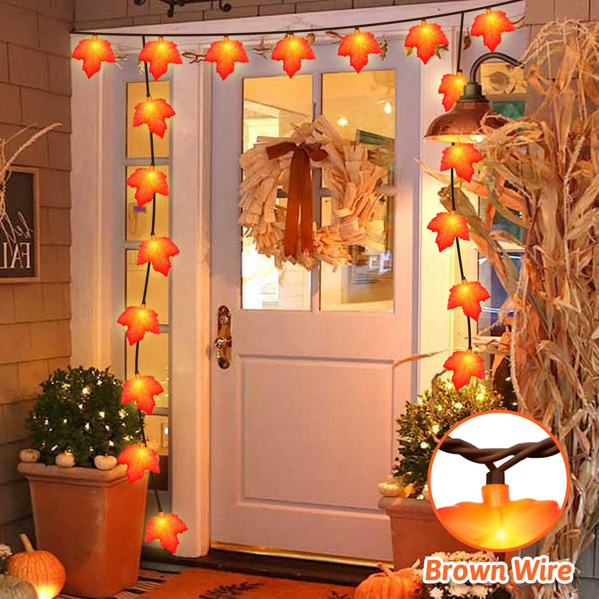 Fall Decor Maple Leaf String Lights, 8.5Ft Fall String Lights Plug In with 10 LED Orange Leaves Lights, Thanksgiving Lights Indoor Outdoor for Autumn Home Fireplace Harvest Thanksgiving Decorations
