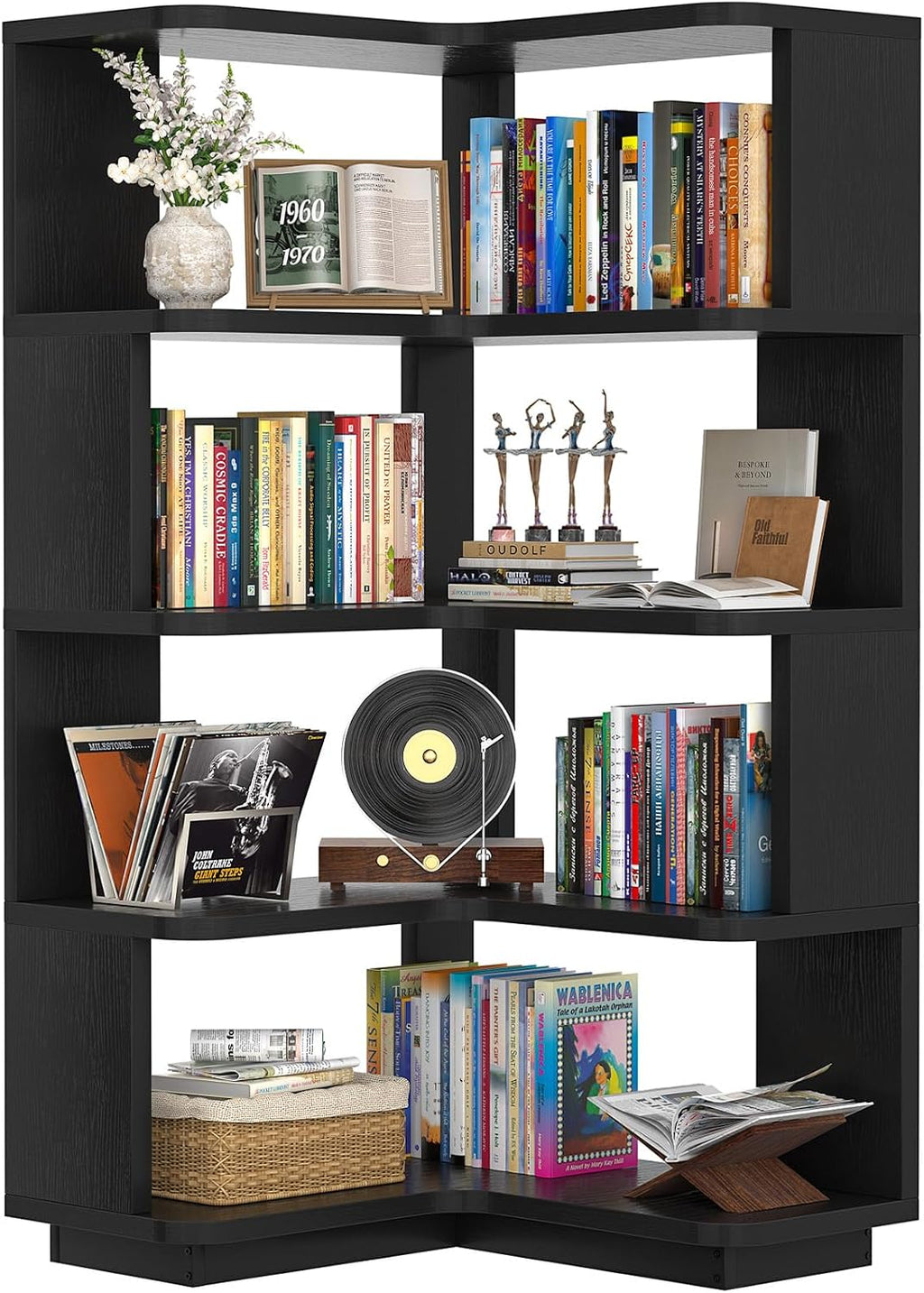 Armocity Corner Book Shelf, 6-Shelf L Shaped Corner Bookshelf with Baffle