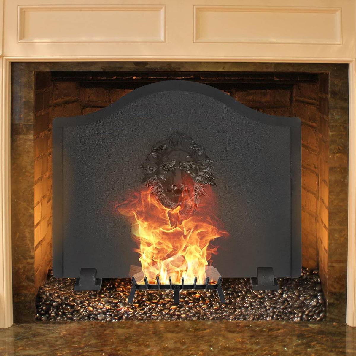 Firebacks for Fireplace- Iron Lion Fireback with Feet (19.5inch)
