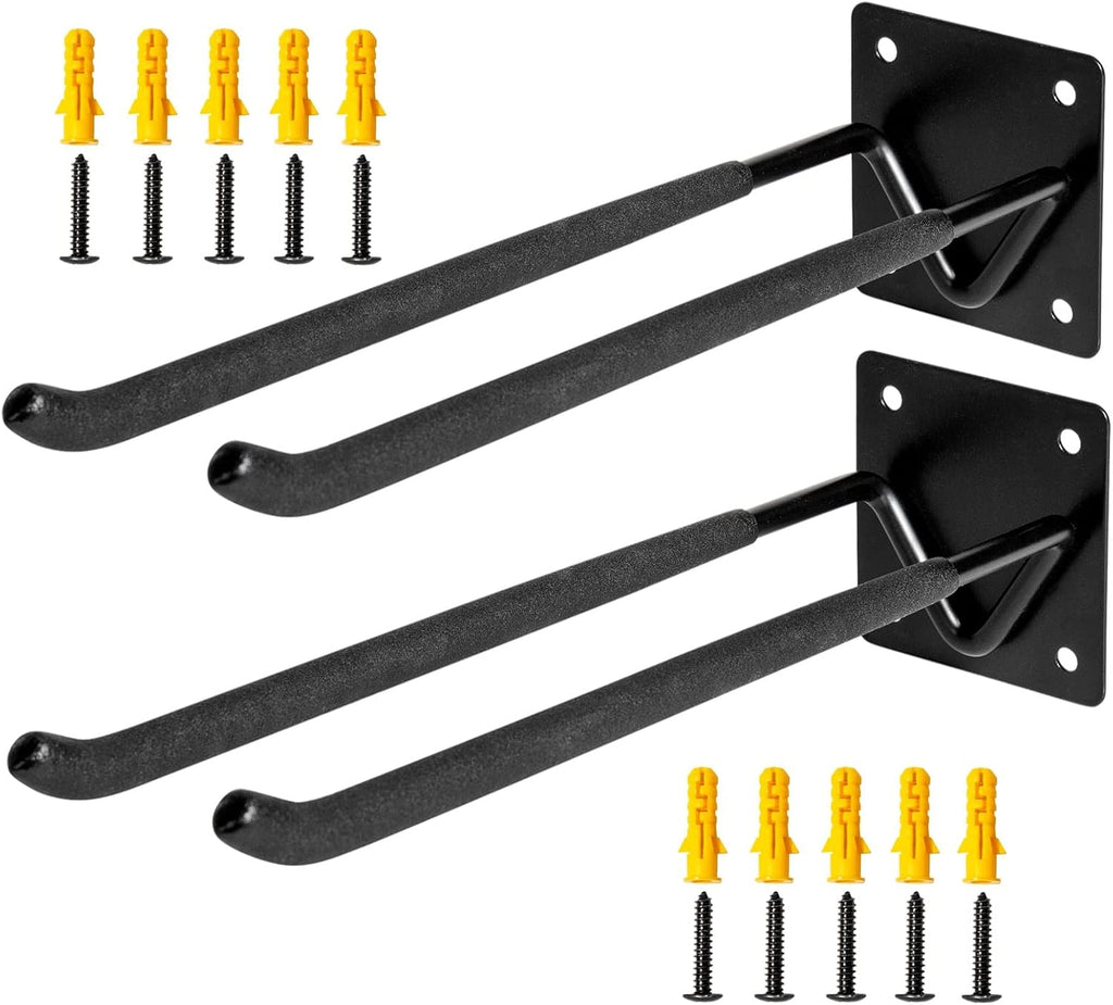 2Pcs Shovel Holder Wall Mount, Ladder Hangers, Rake Racks, Large Garden Tool Hook Organizers, Heavy Duty Garage Utility Hooks for Hanging Yard Tools, Chairs, Bikes and More