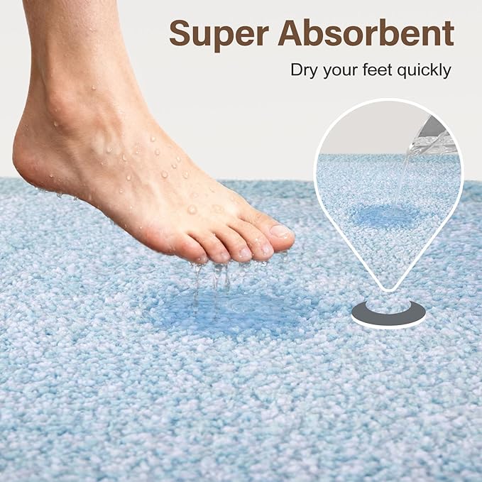 Bathroom Rugs 30x20 Non Slip Washable, Light Blue Bath Mat - Image 7