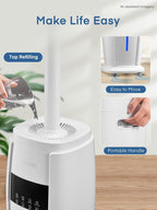 18L Humidifier Large Room, 60H Runtime, Triple Mist 1300mL/H, Top Fill