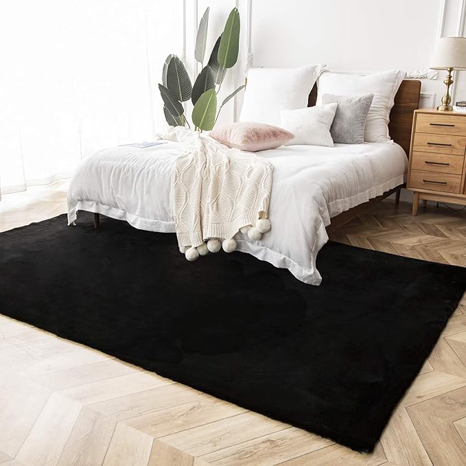Ashler Faux Fur Rug, Ultra Soft Faux Rabbit Fur, 6 x 9 Feet Rectangle, Machine - Image 3