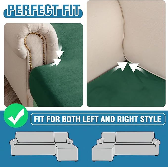 Couch Cover 6-Piece Elastic Velvet Couch Cushion Covers & Chaise Slipcovers - Image 7