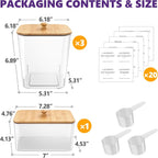 3+1 Pack Bamboo Laundry Pods Container, Clear Laundry Room Organization Containers,Large Laundry Detergent Powder Storage Containers Lids & Labels, Acrylic Laundry Pods Holder for Scent Booster