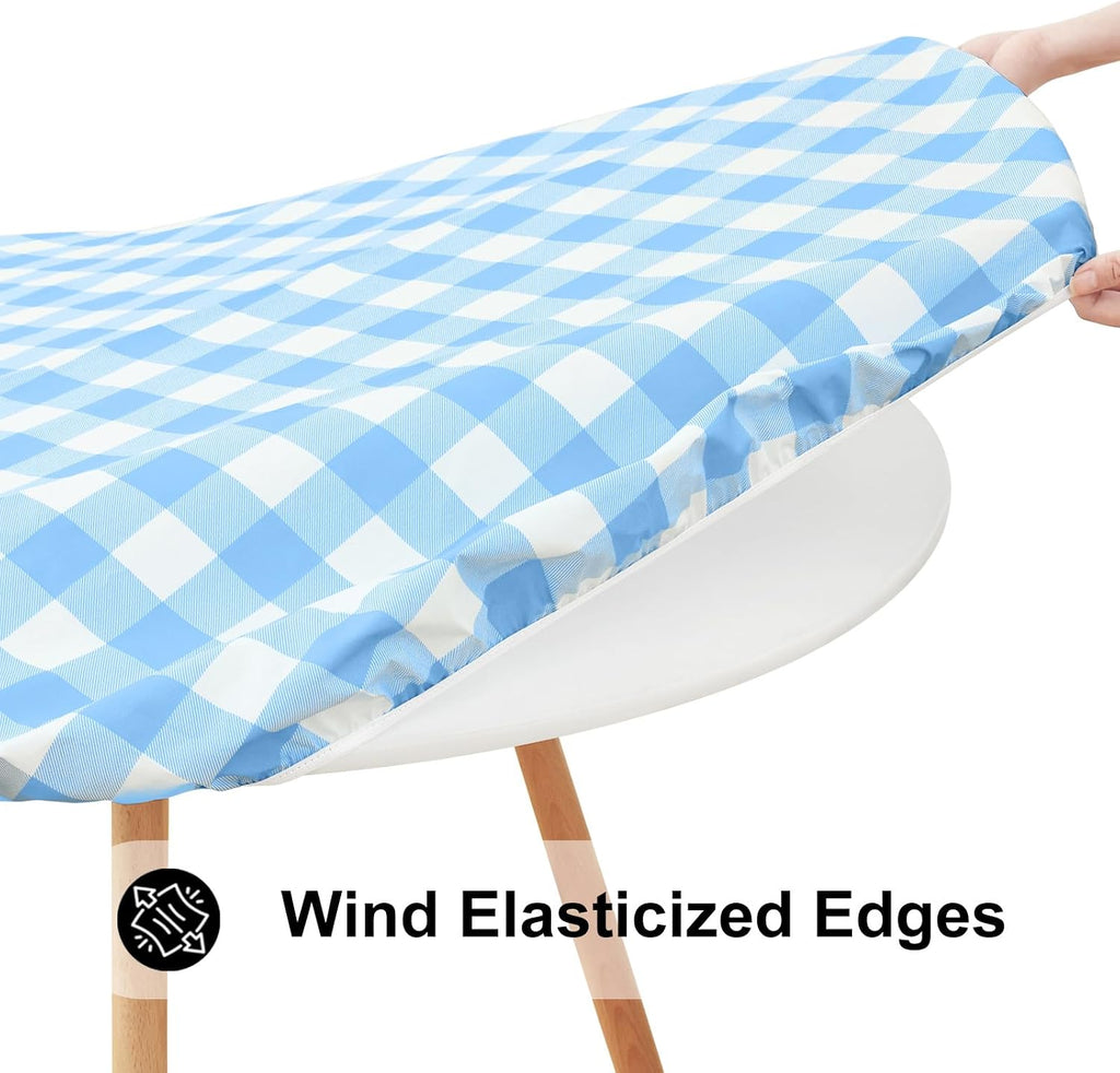 Smiry 57"-68" Picnic Table Cloth, Flannel Backed Vinyl Fitted Tablecloths
