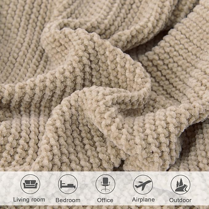 lifein Throw Blanket for Couch, Soft Boho Decor Bed Throw, Cozy Beige Knitted - Image 5