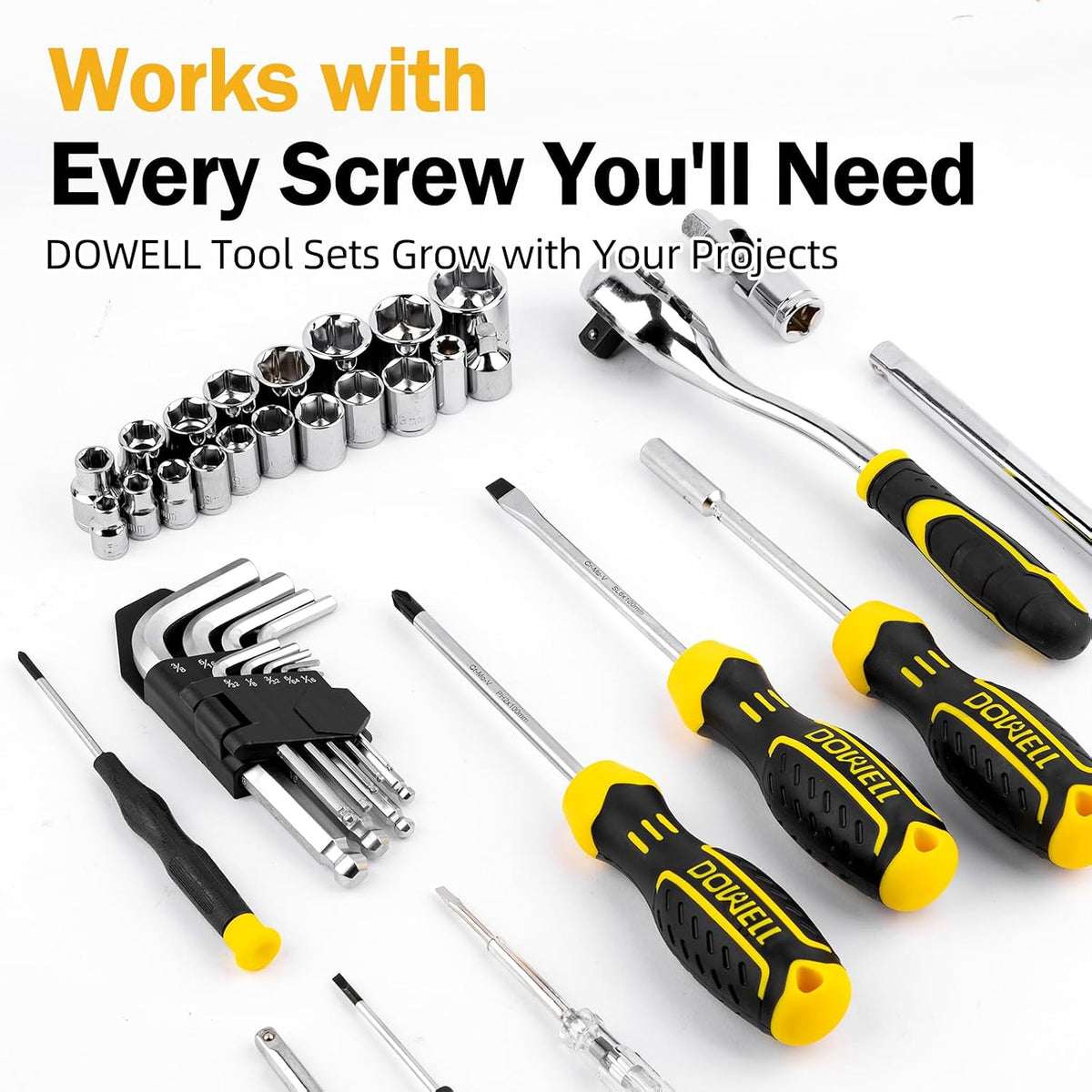 DOWELL 299-Piece Professional Hand Tool Set, Ultimate Drawer Toolbox with Sockets, Pliers, Hex Keys, Screwdrivers for Home, Auto Repair, Workshop & Emergency DIY