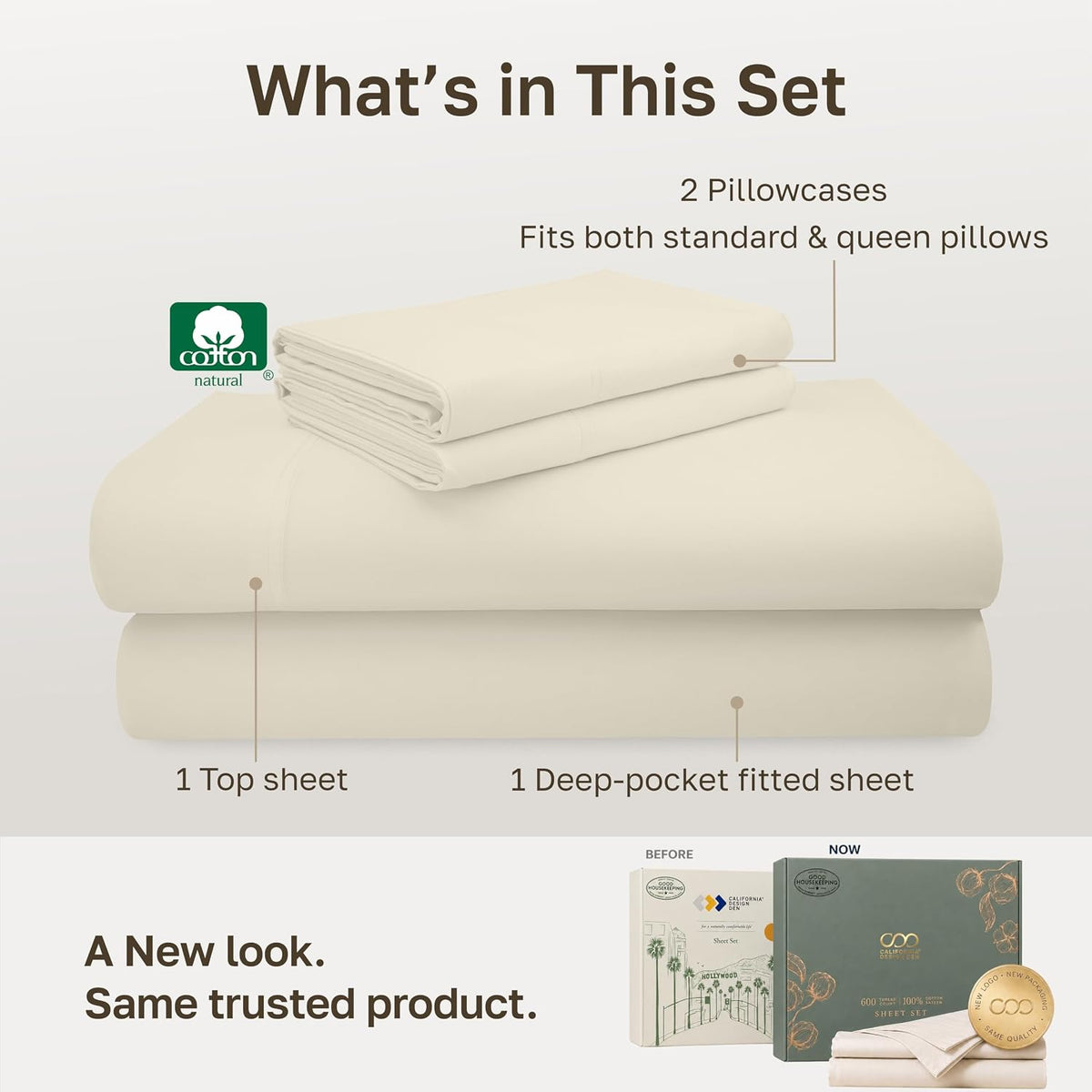 California Design Den Luxury 600 Thread Count Queen Sheet Set, 4 Pcs