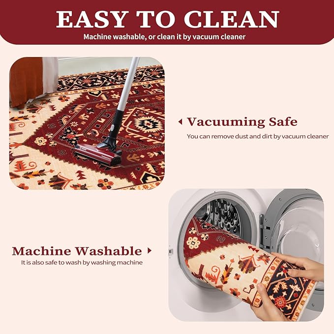 SERISSA Washable Rugs 8x10 Area Rugs, Large Non-Slip Boho Living Room Rug - Image 4