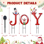 Christmas Decorations Outdoor, Solar Lighted Joy Snowman Reindeer Santa Claus Yard Sign Garden Stakes Xmas Holiday Decor for Patio Lawn Outside
