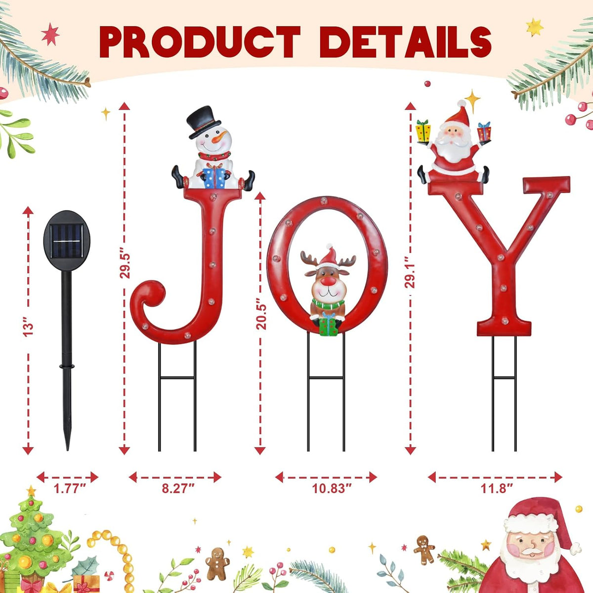 Christmas Decorations Outdoor, Solar Lighted Joy Snowman Reindeer Santa Claus Yard Sign Garden Stakes Xmas Holiday Decor for Patio Lawn Outside