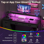 Somdot 47 Inch Gaming Desk with Power Outlet and LED Lights, Computer Desk
