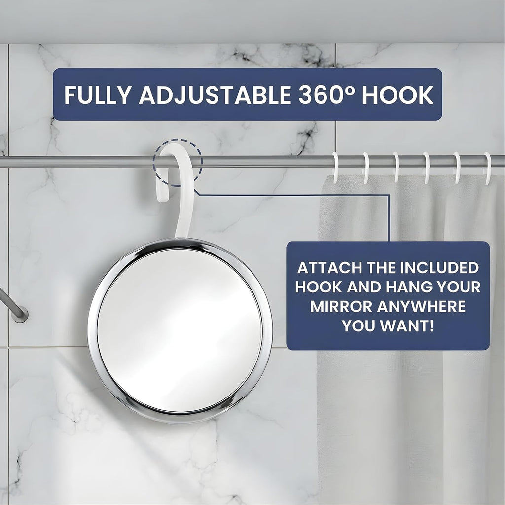 MIRRORVANA Hangable Fogless Shower Mirror, 360° Swivel Hook, 6.7" (Chrome)