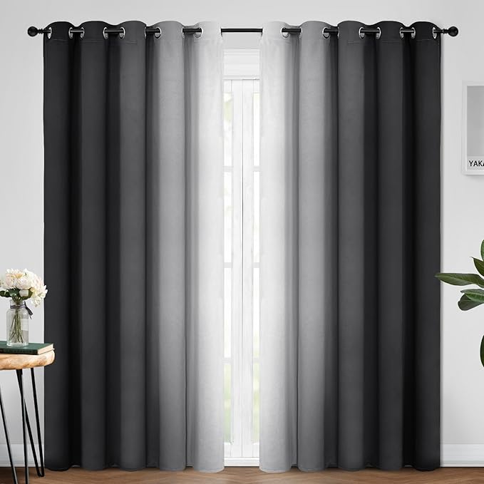 Yakamok Greyish White and Black Ombre Curtains by Yakamok