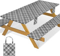 Fitted Waterproof Picnic Table Cover with Bench Covers Heavy Duty Elastic Outdoor Camping Tablecloth for 6 Foot Rectangle Tables Summer Rv Accessories Patio Garden Road Trip Essentials Gifts