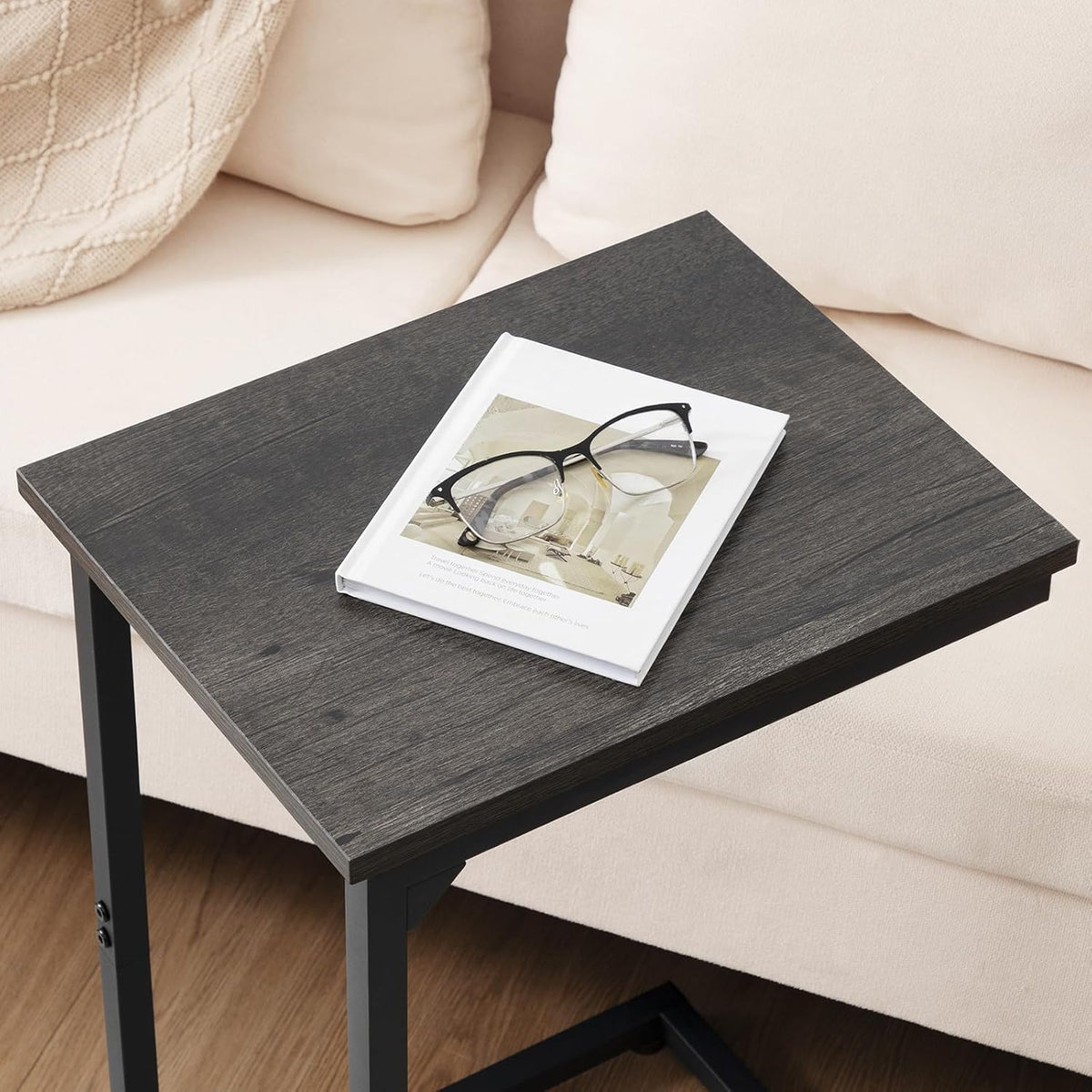 AMHANCIBLE C Shaped End Table Set of 2, Couch Side Table that Slide Under