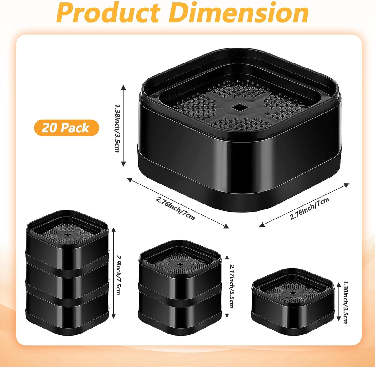 20 Pack Adjustable Stackable Furniture Risers, 1.38 Inch Heavy Duty Square Lifts Bed Raising Blocks for Mattress Bed Desk Table Leg Couch Sofa Chair Frame Dorm, Black