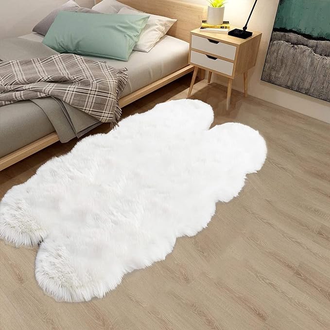 Latepis Sheepskin Rug 4X6 White Faux Fur Rug - Image 2