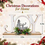 Christmas Table Decorations Joy Farmhouse Christmas Tree Elk Sign Wooden Winter Rustic Decor Vintage Holiday Block for Home Kitchen Xmas Party Mantel Tiered Tray Gift