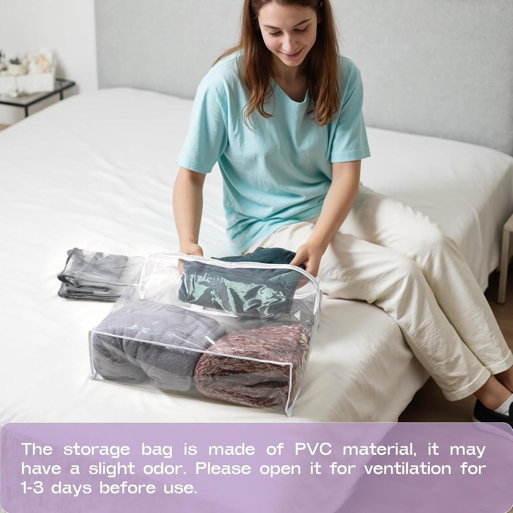 5PACK Plastic Clothes Storage Bag, 22L Clear Storage Bags, Under-Bed Storage, Plastic storage with zipper and handle for Bedding, Sweaters, Comforters, Clothing, Books, DVD & CD (White)