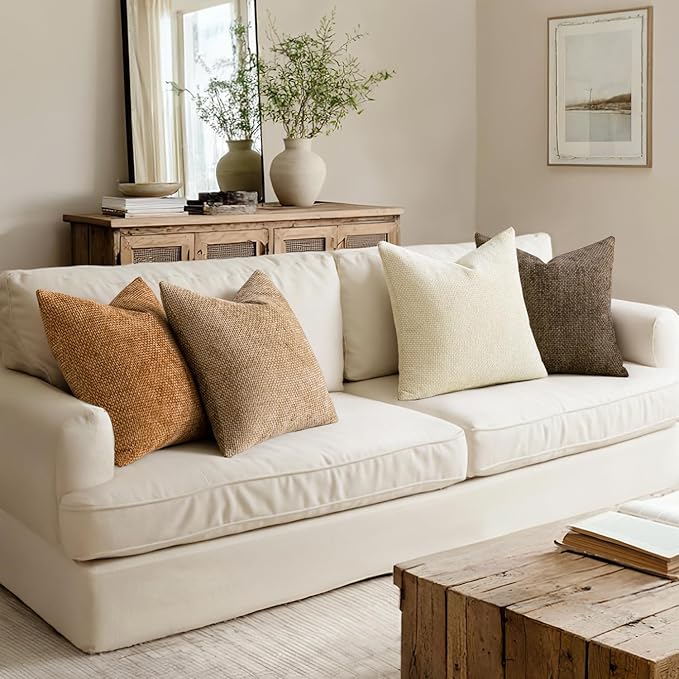 MIULEE Pack of 4 Brown Couch Throw Pillow Covers 18x18 Inch Soft Decorative - Image 5