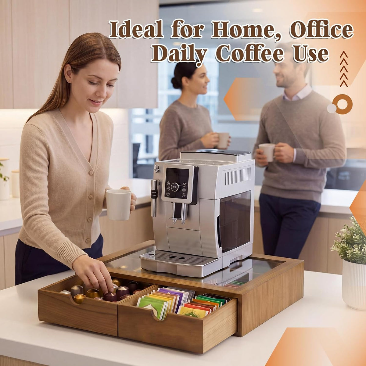 Wooden Coffee Pods Organizer Storage Box with Acrylic Lid, Natural