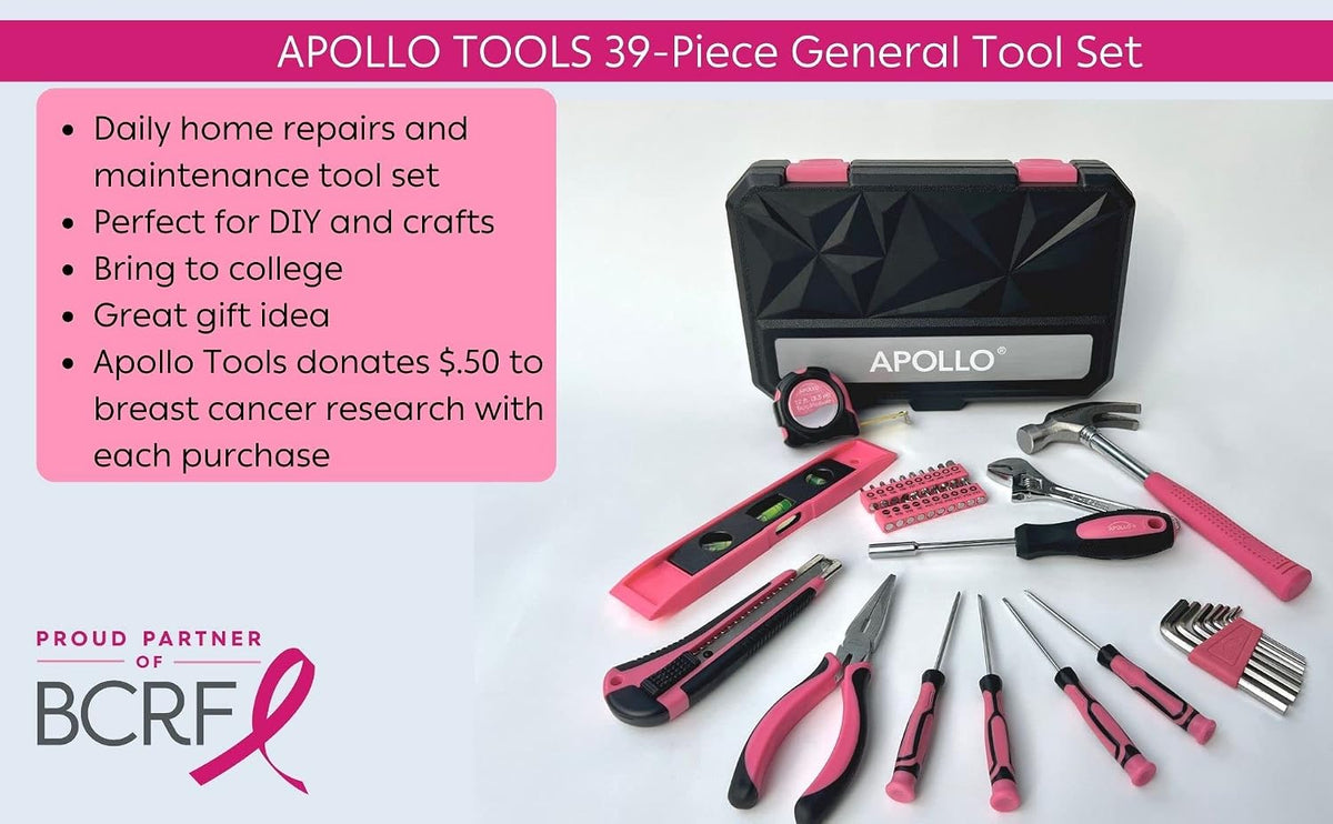 Apollo Tools 39 Piece General Household Tool Set, Pink DT9711P