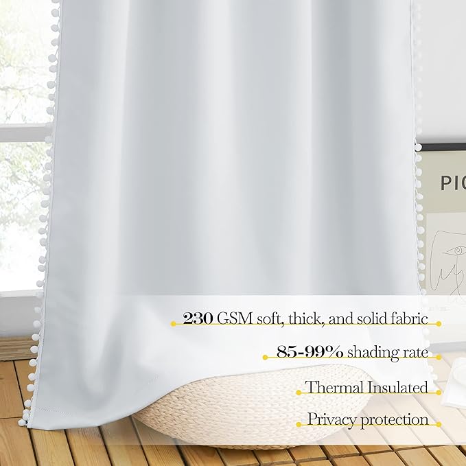 NICETOWN Pom Poms Trimming Blackout Curtains, Farmhouse Blackout Window - Image 5