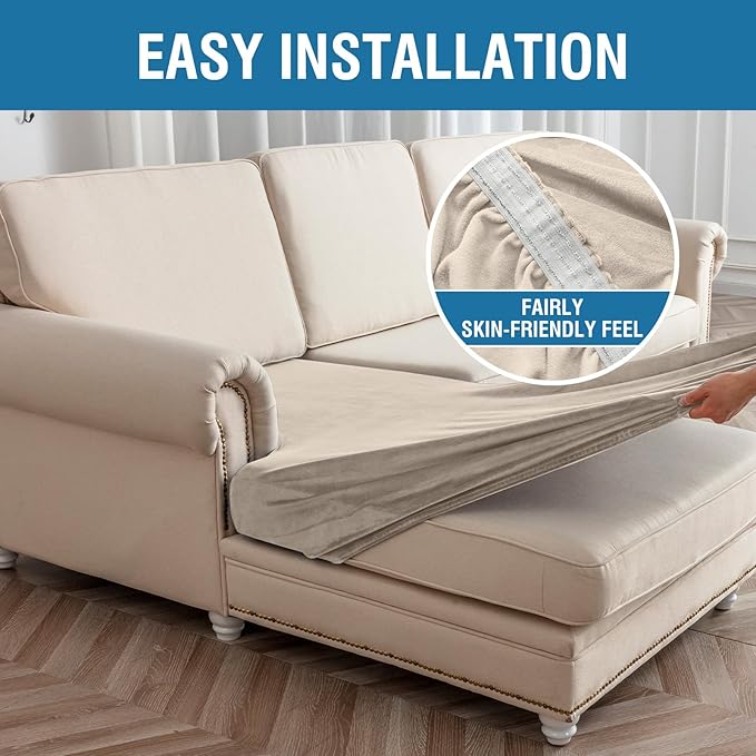 Couch Cover 6-Piece Elastic Velvet Couch Cushion Covers & Chaise Slipcovers - Image 7