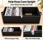 DVD Storage Boxes with Lid, 4 Pack Holds 104 DVD Cases Total, Stackable Leather Media Organizer for Blu ray, Video Game, CDs